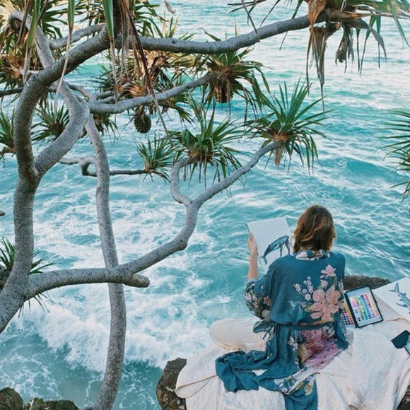 New Boho Floral Kimono Blue Maxi Duster Jacket - Picture 3 of 6